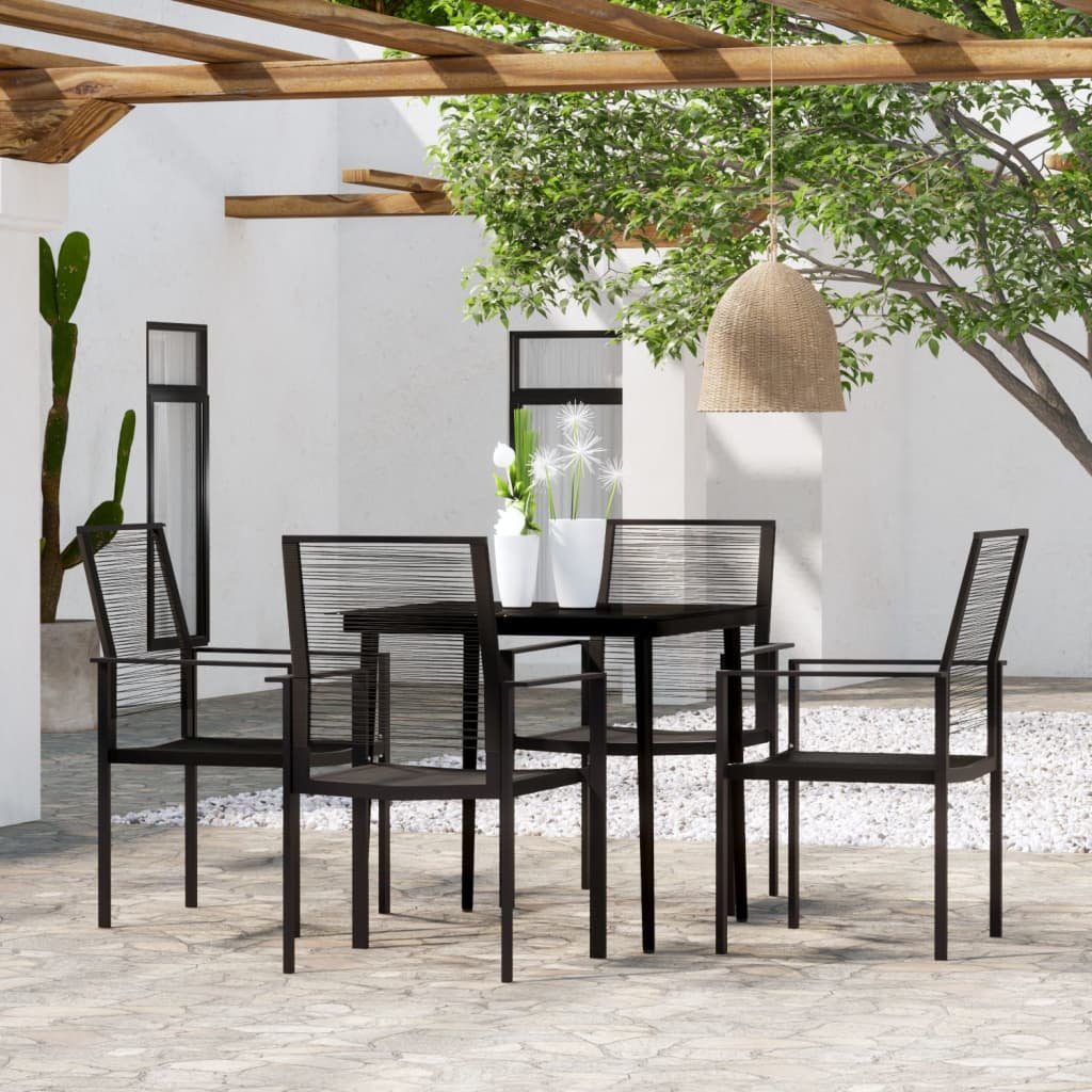 Dining Set | Black | Powder-coated steel, Glass, PVC hollow rattan