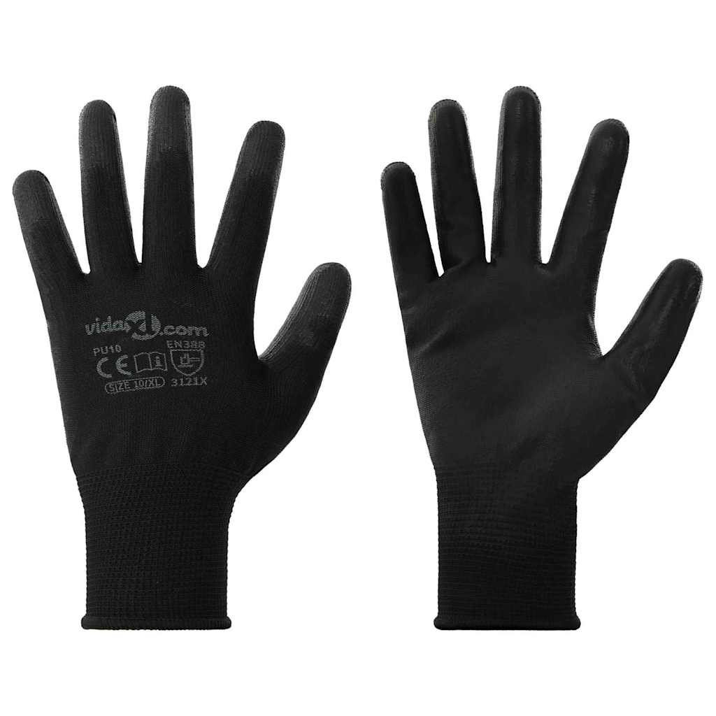 Work Gloves 12 pcs Black 10 / XL Polyester