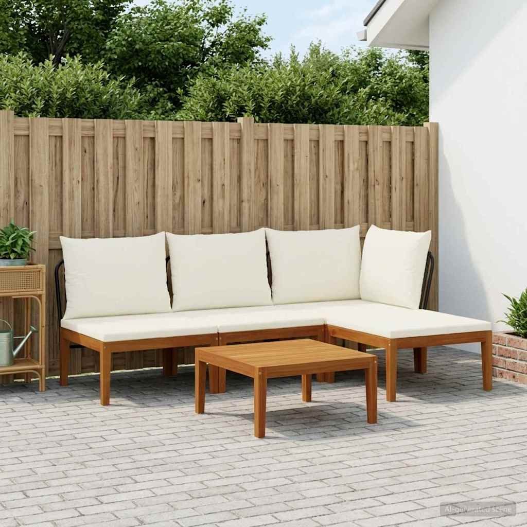 5 pcs Solid Acacia Wood & Rope Natural