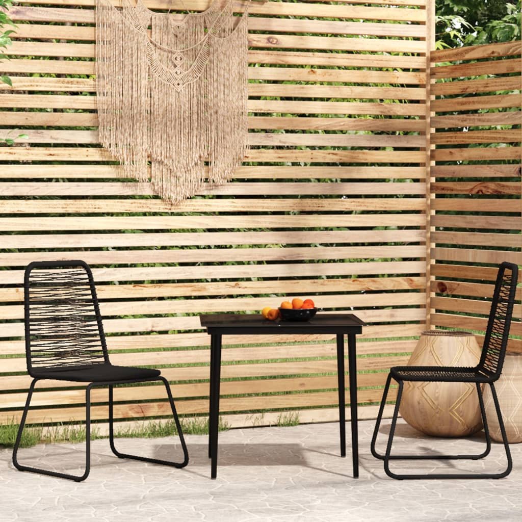 Garden Dining Set Black Powder-coated steel, glass, PE rattan