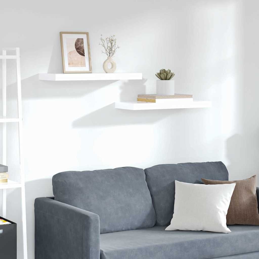 Floating Wall Shelves 2 pcs High Gloss White 23.6"x9.3"x1.5" MDF