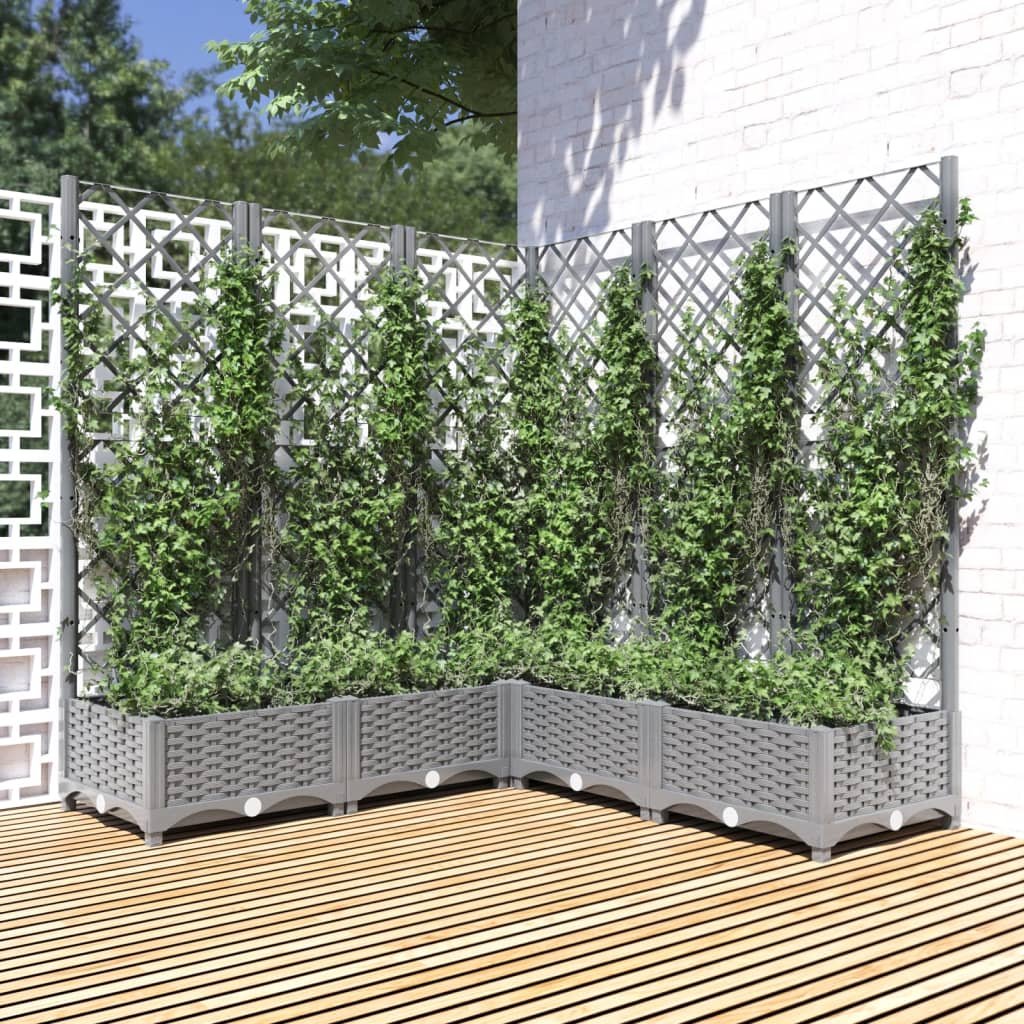 Garden Planter with Trellis Light Grey 120x120x121,5 cm PP