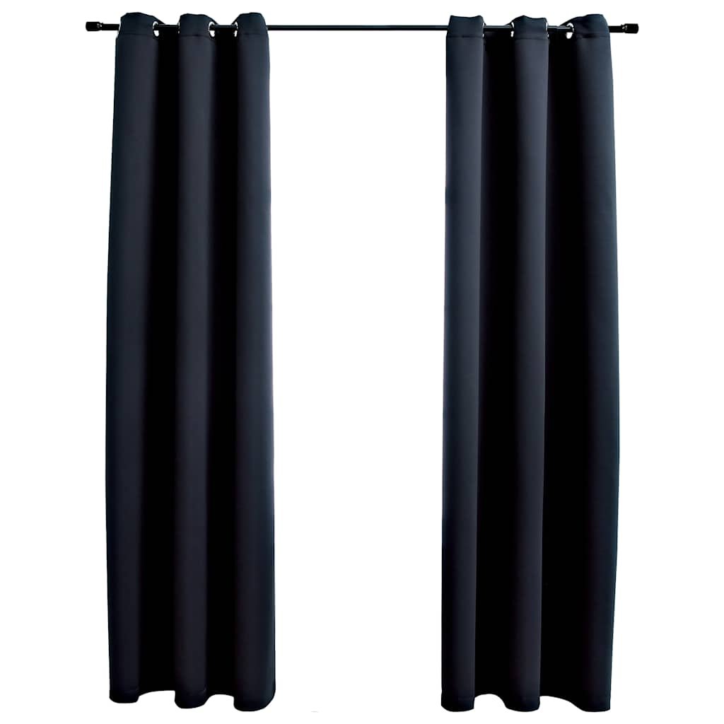 Blackout Curtains with Rings 2 pcs Black 97x213 cm Fabric