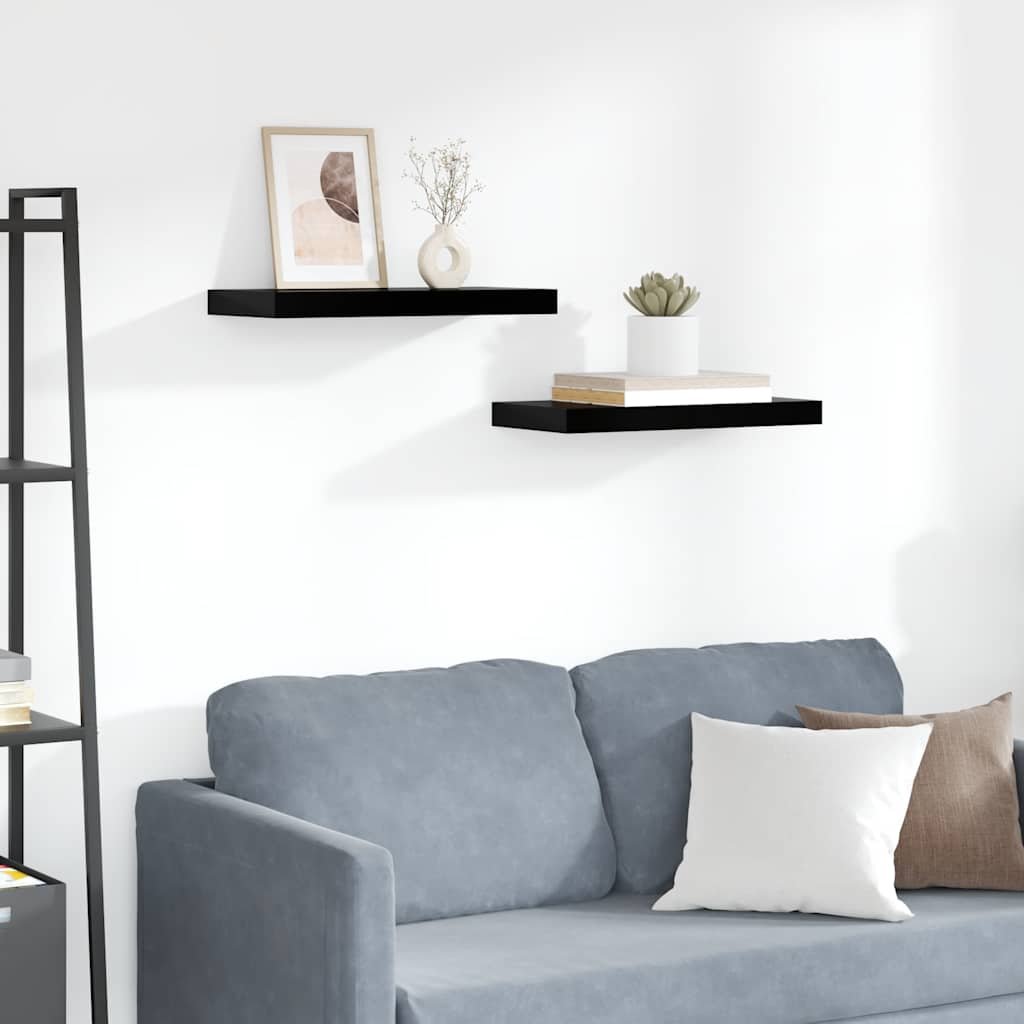 vidaXL Wall Shelf Set of 2 High gloss black Honeycomb MDF, metal