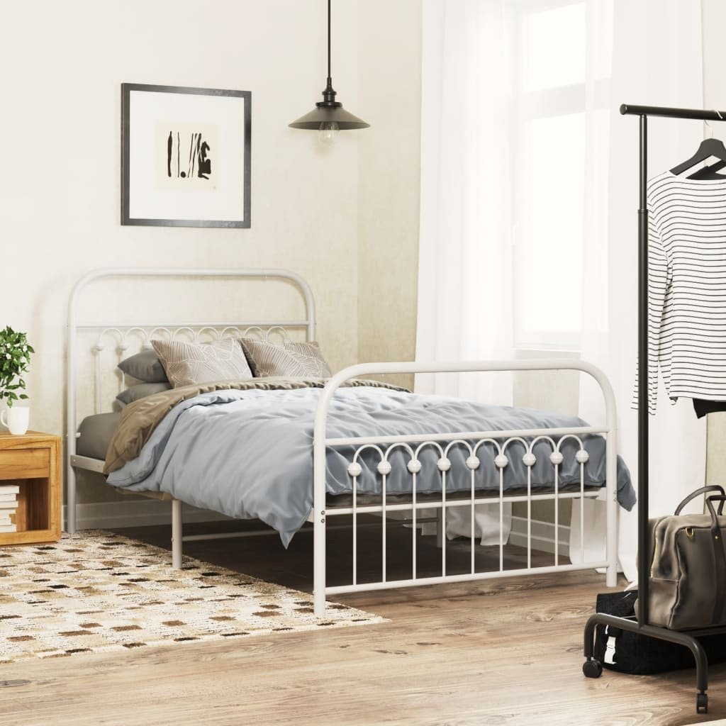 Metal Bed Frame without Mattress with Footboard White 100x200cm