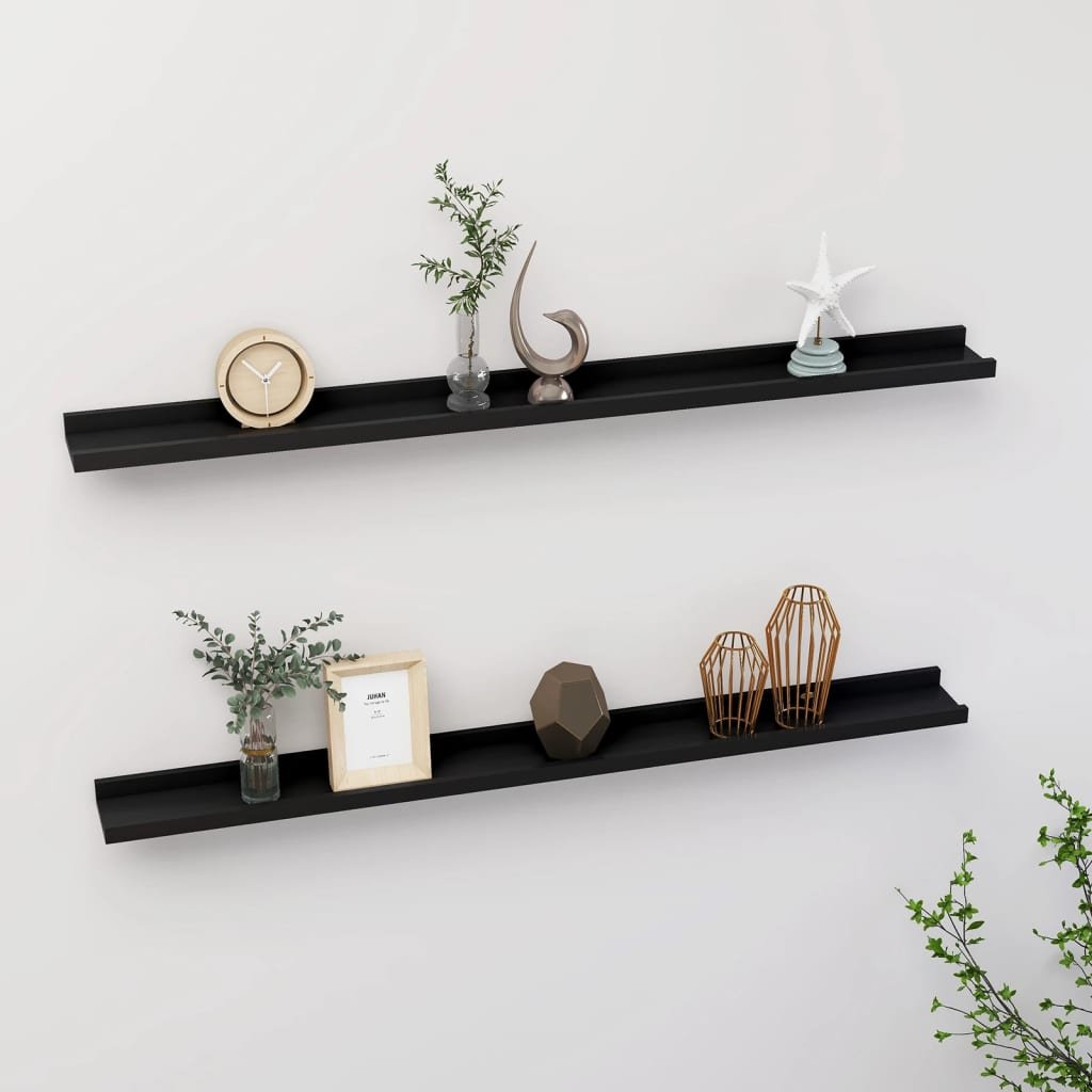 Wall Shelf Set of 2 Black MDF 39.4x3.5x1.2 in Wall mounting