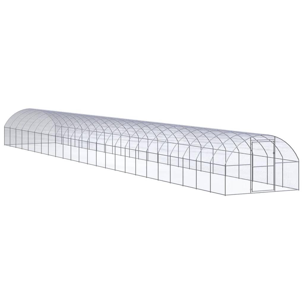 Chicken Coop Silver Galvanized Steel 9.8 x 78.7 x 6.6 ft Durable