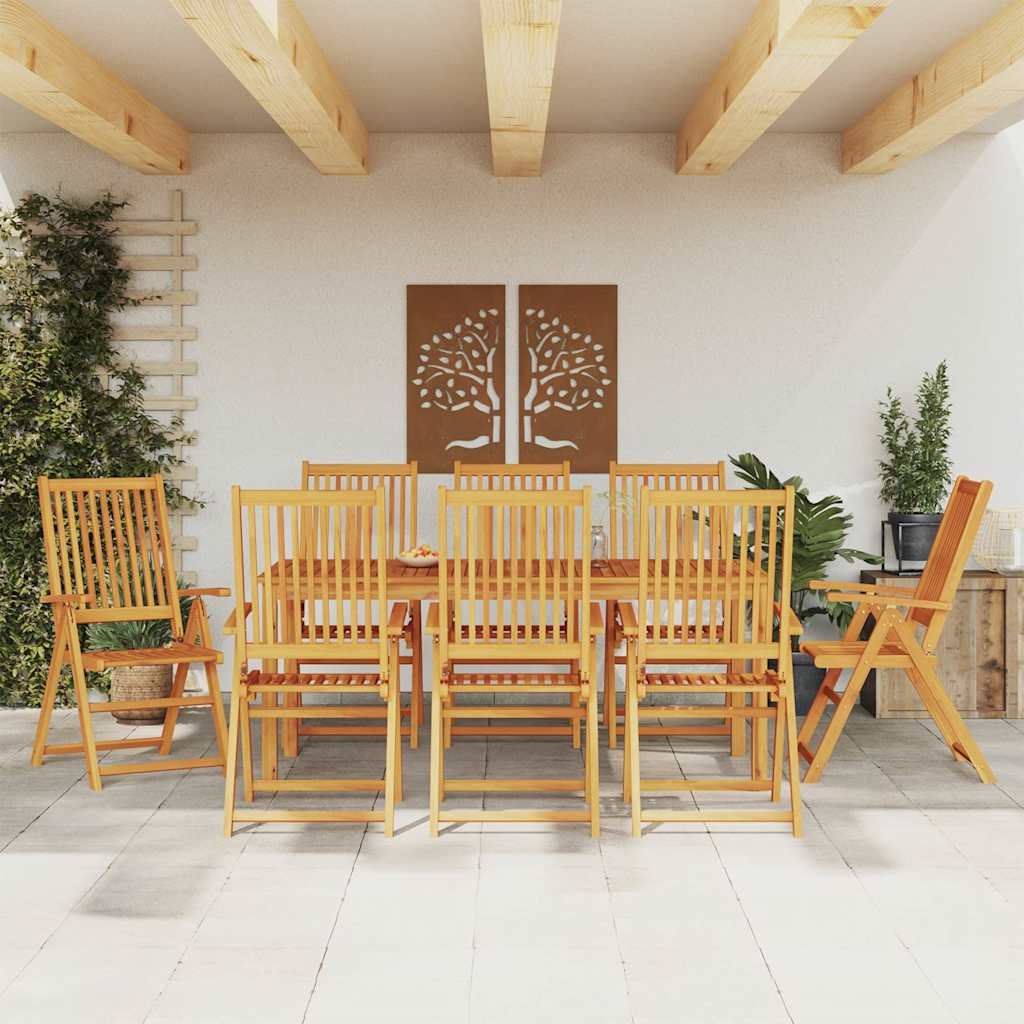 9 Piece Garden Dining Set 180x90x75 cm Solid Wood Acacia
